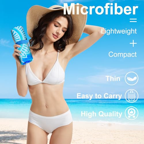 Genovega Microfiber Lightweight Thin Beach Towel Compact Oversized Quick Dry Sandproof Towels Sand Free Swim Camping Pool Clearance Travel Essentials Accessories Vacation Women Men Adults Blue Turtle