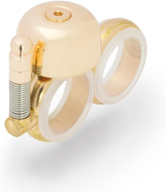 Handheld Running Bell, Wearable Runners Bell for Joggers and Marathoners Alerts Pedestrians to Move Over, Loud Resonant Brass Bell and Hammer on Aluminum Body with Silicone Finger Sizers