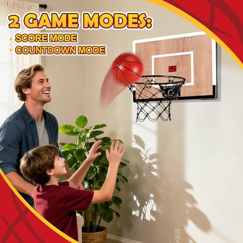 Indoor Mini Basketball Hoop Set with Scoreboard - Wall & Door Mount, 3 Balls, Pump - Score Version