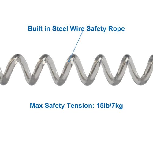 Lix&Rix Spiral Elastic Fishing Tool Sets Coiled Lanyards with Clips and Spring Rings, 2pcs Sliver