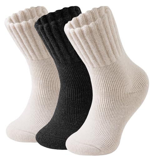 VoJoPi Thermal Boot Socks for Women - Black & Khaki, 3 Pairs Cushioned Warm Winter Socks