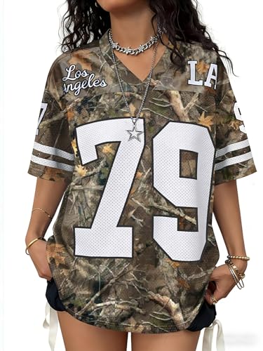X-Large Oversized Camouflage Jersey Shirt for Women & Men Y2K V Neck Graphic Tee