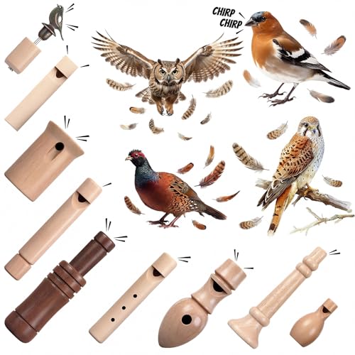 9 Pack Wooden Bird Calls Set - Handcrafted Realistic Bird Sound Whistles for Birdwatching & Outdoors
