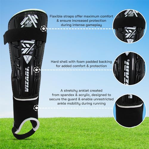 Kids Soccer Shin Guards Black XX Small - Adjustable Youth Protective Gear