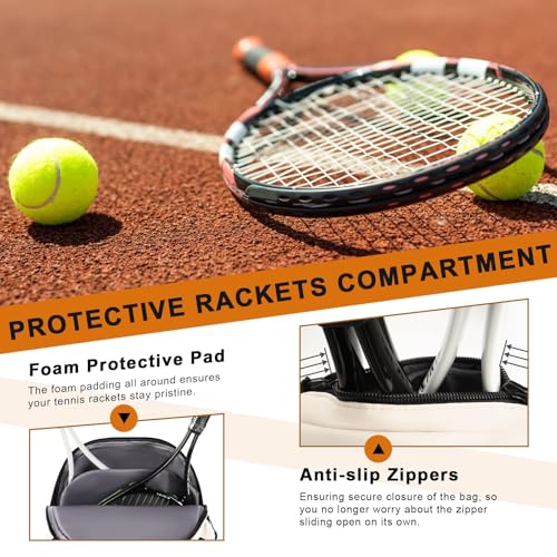 Arcoyard Beige Tennis Bag Holds 2 Rackets Backpack with Ventilated Shoe Compartment