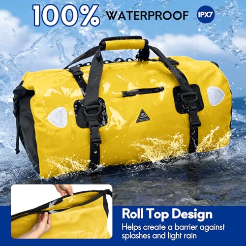 Yellow Waterproof 70L Duffel Bag with Quick-Release Mounting Straps