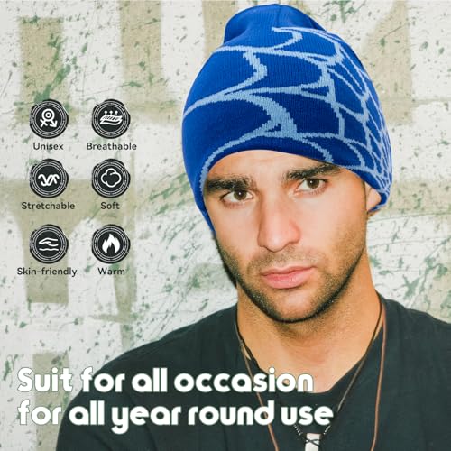 Beanies Hats Men,Y2K Gothic Spider Pattern Wool Streetwear Headwear Winter Knit Beanies Hats for Men Women
