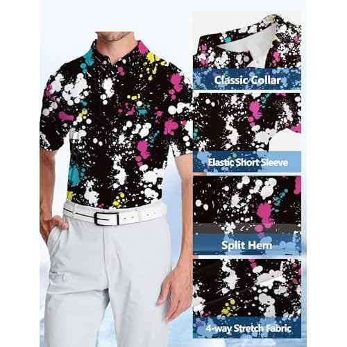 Golf Shirts for Men Printed Performance Moisture Wicking Short Sleeve Dry Fit Polo Shirts