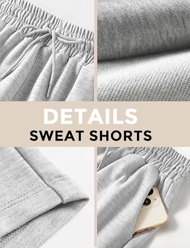 Women's Sweat Shorts with Pockets High Waist Drawstring Cotton Blend Gym & Yoga Bottoms - Grey / Medium
