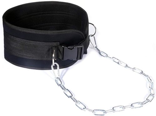 HemeraPhit Pull-up Belt Weighted Dip Belt with Chain Double D-ring Weightlifting Back Support Strap Home Gym Equipment Waist Belt