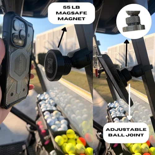 Luna's V2.6 Magnetic Golf Cart Phone Holder & Mount - Red, MagSafe Compatible, Flexible Arms