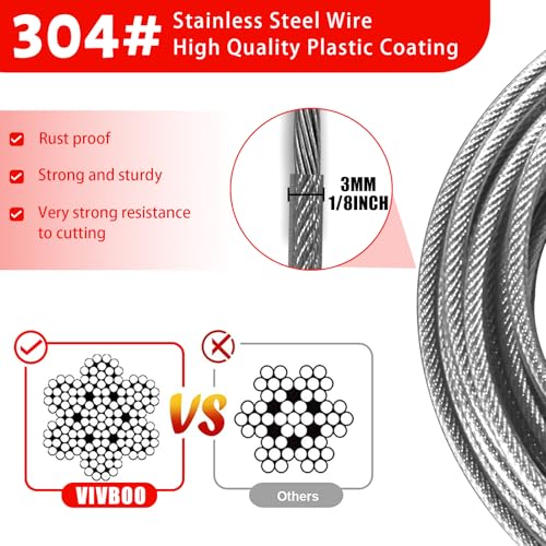 4FT/6FT/10FT/15FT Cable Locks with Combination 1/8 inch Security Cable with Loops for Fence Luggage Gym Locker Cabinet