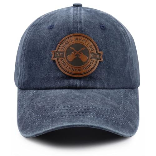 That's What I Do I Play Guitar and I Know Things Hats for Men Women, Adjustable Guitar Decor Leather Patch Baseball Cap