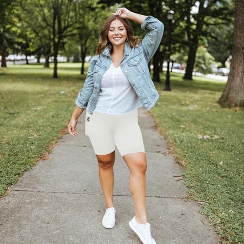 Plus Size Biker Shorts with Pockets for Women High Waisted Tummy Control Black Yoga Pants XL-4XL