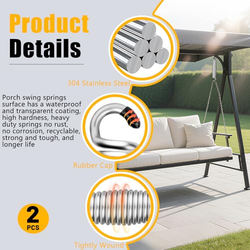 8-Inch Stainless Steel Porch Swing Springs - Heavy Duty Hammock Support (2 Pack)