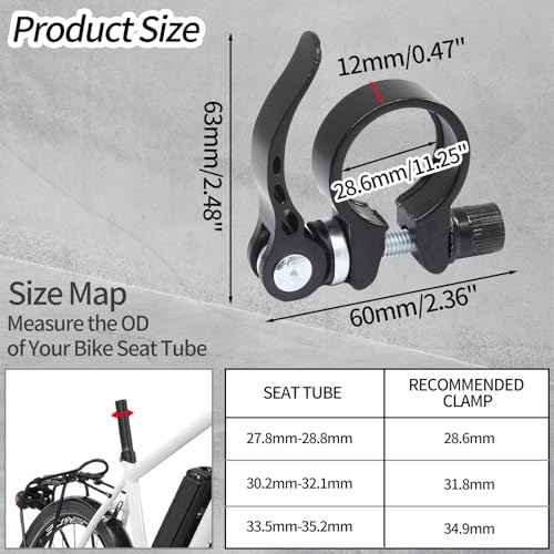 28.6mm Bicycle Seat Post Clamp, Aluminium Alloy Bike Quick Release Clamp Seatpost Collar, Type 1, Black