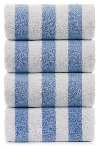 Turkuoise Large Turkish Beach Towel Set - 4 Blue Cotton Cabana Stripes 30x60 Inches