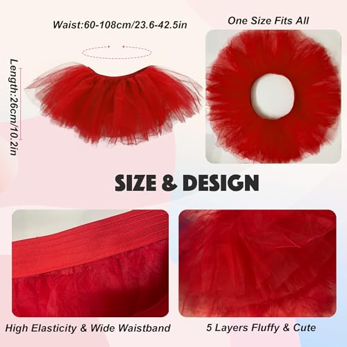 24 Short Red Puffy Tulle Ballet Tutus for Women Adults - 5 Layers Party Costume