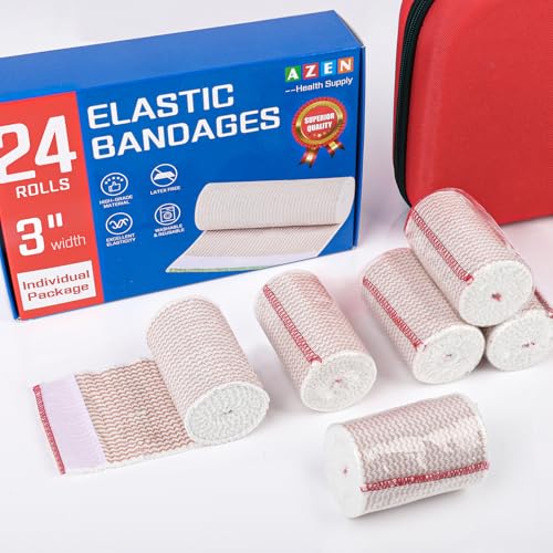 AZEN 24 Pack Elastic Compression Bandages 3 Inch for Legs & Body - C-24p(3in)