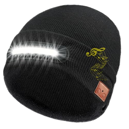 RANCOVY Bluetooth Beanie with Light, Musical Knit Hat with Wireless Headphone, LED Beanie with Bluetooth for Men Women