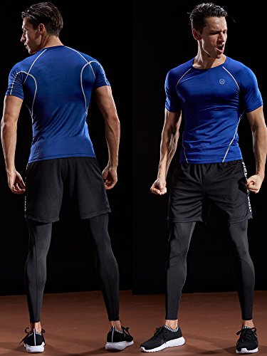 Men's Athletic Compression Shirts 3 or 4 Pack - Medium Black Grey Red