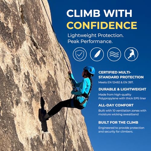 Climbing Helmet EN 12492 Vented Lightweight Safety Helmet with Adjustable Chin Strap - White