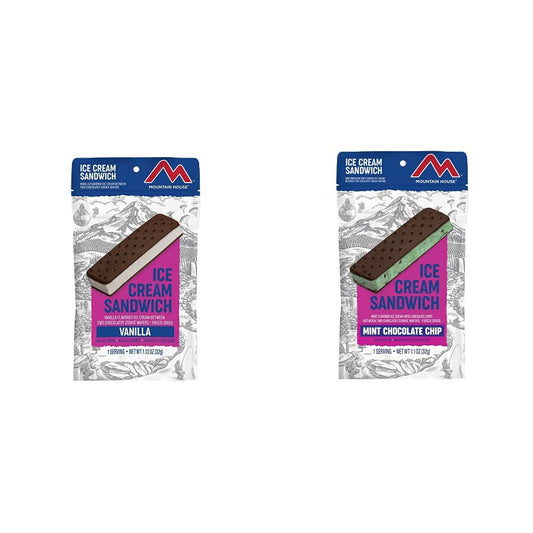 Mountain House Vanilla and Mint Chocolate Chip Ice Cream Sandwich Bundles | Freeze Dried Backpacking & Camping Food | 2 Servings
