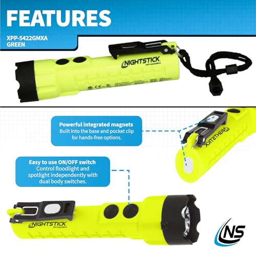 Nightstick XPP-5422GMXA Dual-Light Flashlight with Magnets, 3 AA Not Included, Green/Black