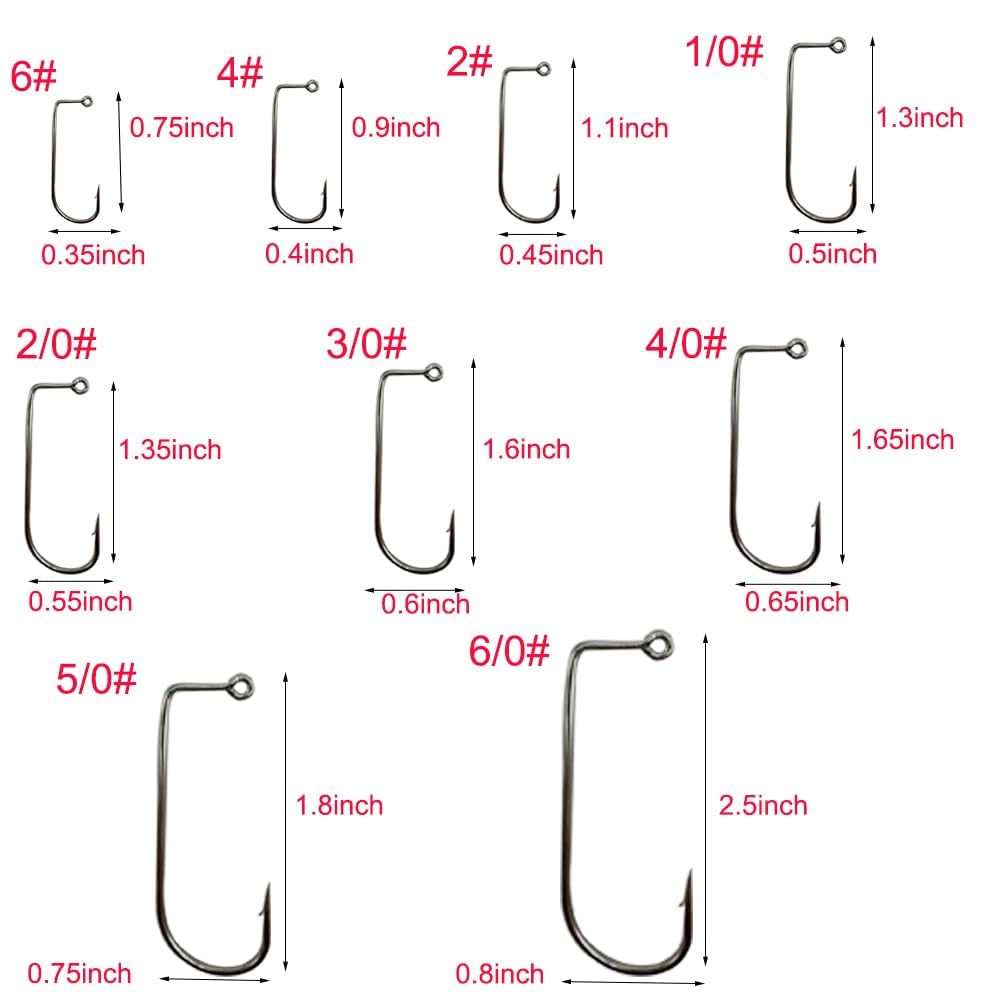 50pcs/100pcs Aberdeen 90 Degree Fishing Jig Hooks Long Shank Forged Barbarian Hooks High Carbon Steel Fishing Hooks for Freshwater & Saltwater Size: 6#-6/0# (6#-100pcs)