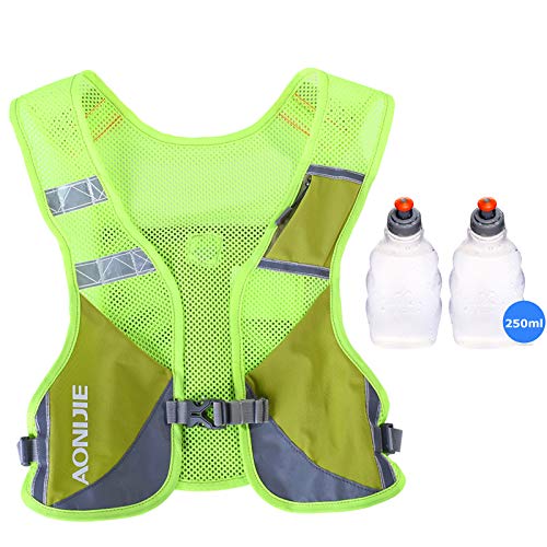 AONIJIE Reflective Running Vest Marathon Running Vest Pack Breathable for Hiking Camping Cycling Race (yellow with 2 * 250ml bottle)