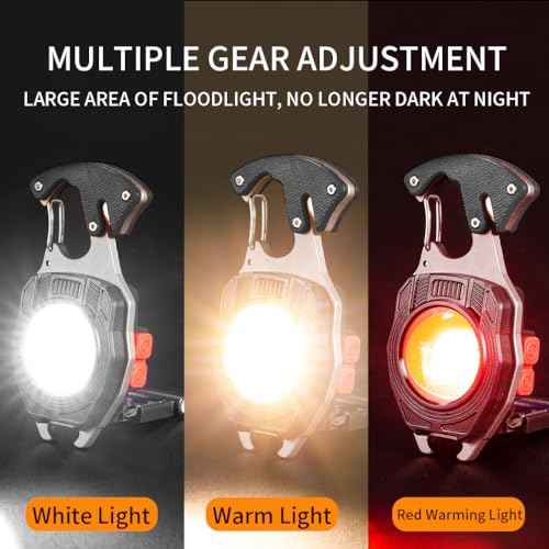 BY-J COB Keychain Work Light Keychain Flashlights 7 Light Modes 1600Lumen,COB Multi-Function Mini Work Light with Electric Lighter, Seat Belt Cutter, Screwdriver, Whistle