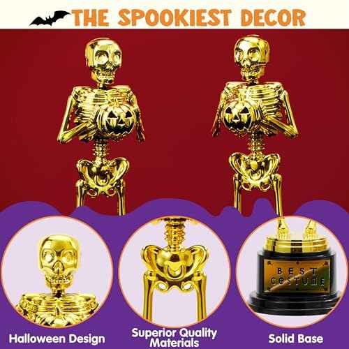 JOYIN Halloween Trophy Best Costume Skeleton 10.6x3.2, 2/6PCS Awards for Medals Party Favor Prizes, Golden Costume Contest Trophy, School Classroom Rewards,Trick or Treat