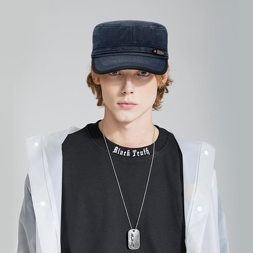 YeeHeen Cadet Army Hat 2 Pieces Flat Top Cap Unisex Military Hat for Women Men Black E + Navy E