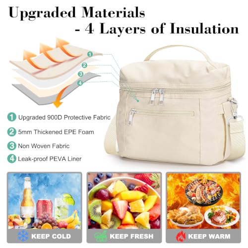 DALINDA Insulated Leak-Proof Lunch Bag for Men Women Beige 7L