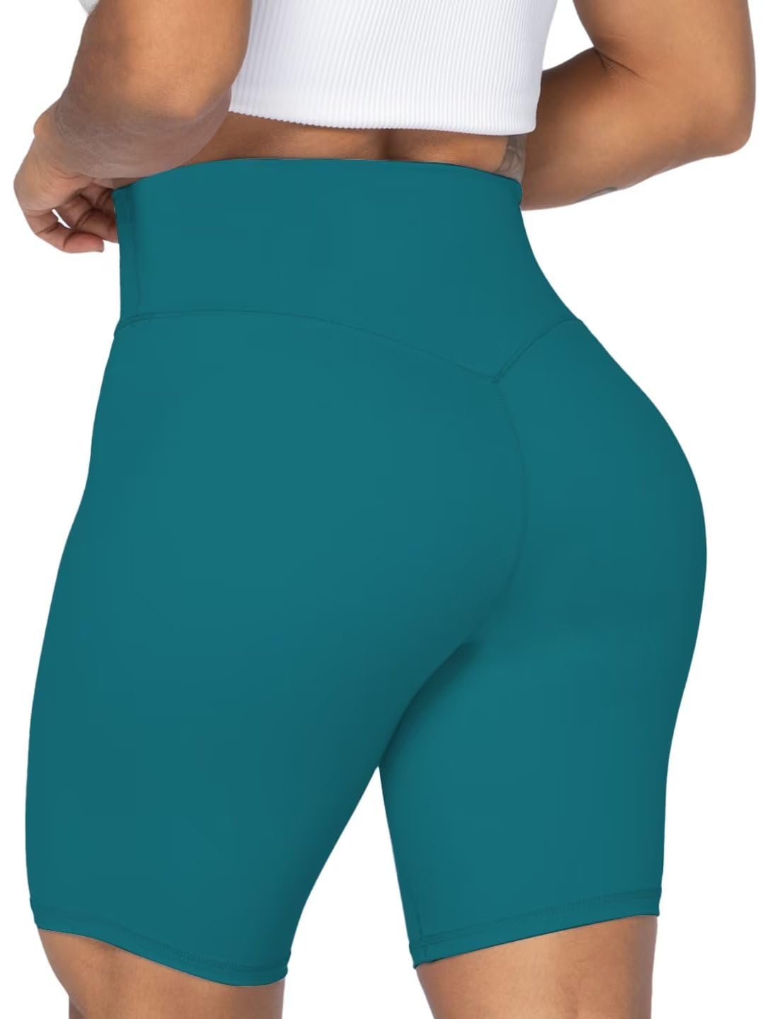 Sunzel No Front Seam High Waist Biker Shorts for Women, Squat Proof Yoga Workout Gym Bike Shorts 8" Deep Lagoon Medium