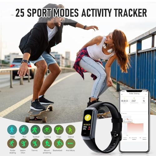 Bakoor Black Fitness Tracker with 24/7 Heart Rate & Sleep Monitoring, Waterproof Step Counter, 1.10" AMOLED Screen, Men Women