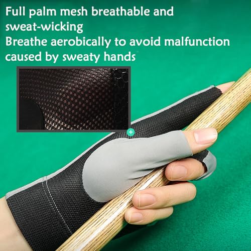Grey Left Hand Pool Glove for Billiards and Snooker - 3 Finger, Men & Women