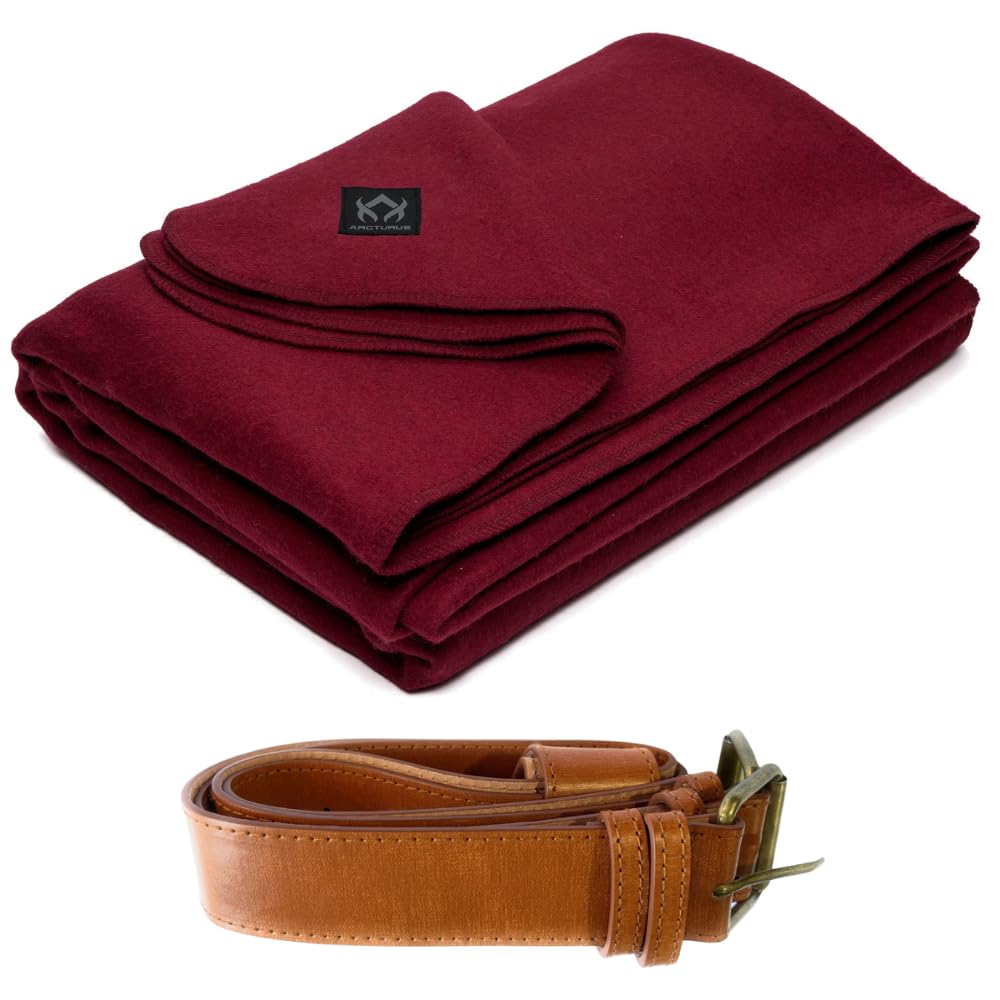 Arcturus Wine Wool Blanket and Blanket Strap Bundle