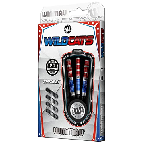 WINMAU Wildcats 90% Tungsten Darts Set with Flights and Stems (Shafts) - Prism Technology - Match Weighed