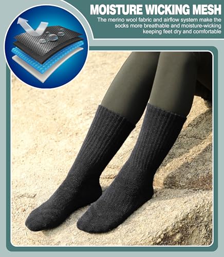LANLEO Merino Wool Hiking Socks for Men Women Large 5 Pairs Winter Thermal Crew