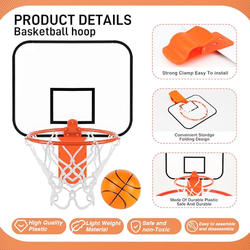Mini Basketball Hoop Trash Can Set - Clip-On Office Desk & Door Mount with Silent Foam Ball - 1 Set