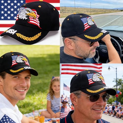 American Flag Eagles Baseball Cap - Embroidered Dad Hat for Men & Women - One Size / Black