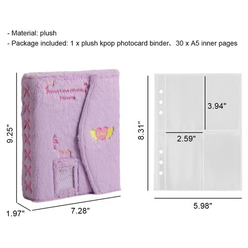 OLizee Plush Kpop Photocard Binder with 30 Pages Transparent Inner Album Holder Book Organizer for Fans - Purple