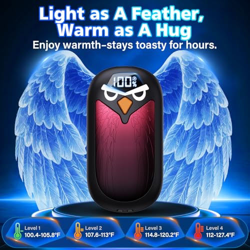 Hand Warmers Rechargeable 2 Pack with LED Display,4 Heat Settings & Fast Heating,Portable Electric Hand Warmers for Camping,Hunting,Commuting,Gift for Men Women