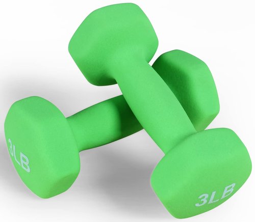 Signature Fitness Set of 2 Neoprene Dumbbell Hand Weights, Anti-Slip, Anti-roll, Hex Shape Colorful, 3-Pound Pair