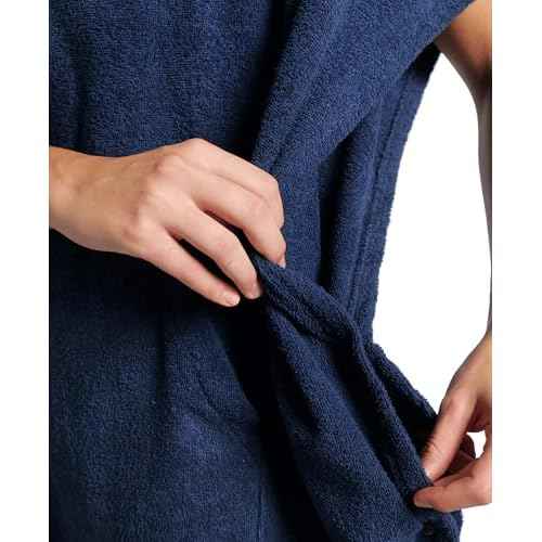 ARENA Unisex Cotton Poncho Soft Hooded Towel with Front Pocket Easy Changing Post Swim Warmth and Comfort for Beach Pool or Surf, Navy/White, Large/X-Large