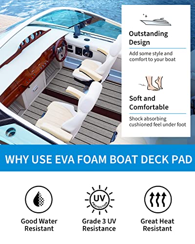 Gray Boat Flooring EVA Foam Decking Sheet 96"x16.8" with Non-Slip 3M Adhesive