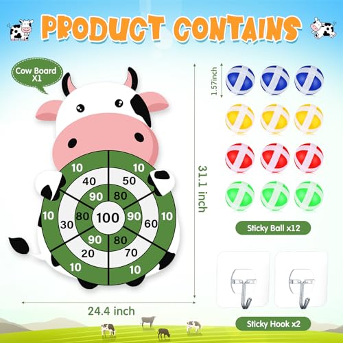 Cow Dart Board Game Set for Kids and Adults - Farm Party Favors 31x24 - Variation: Cow