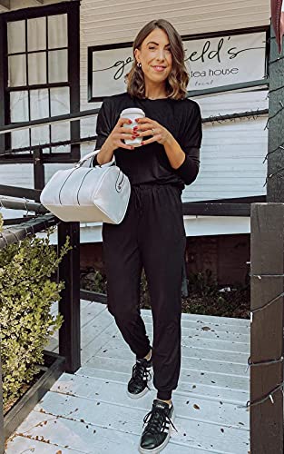 PRETTYGARDEN Airport Travel Outfit Women Fall 2-Piece Lounge Set - Black / Medium