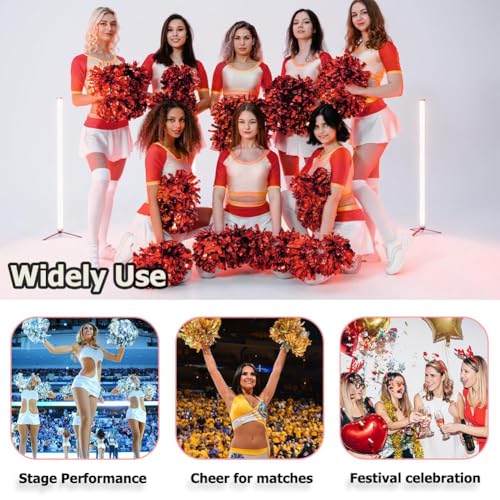 Pink Cheerleading Pom Poms with Baton Handles - 6 Pack, 14 Inch Glitter Team Spirit